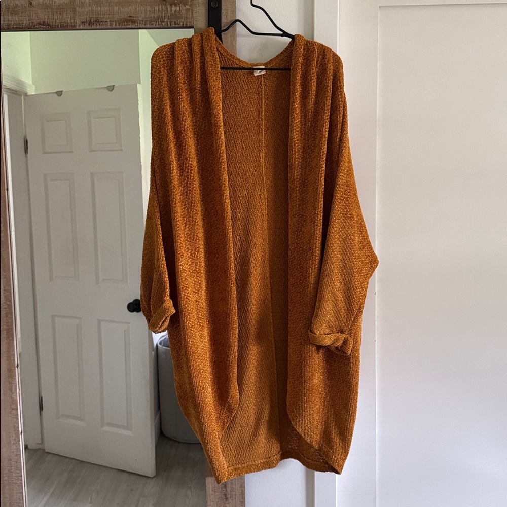VICI Mustard Yellow Oversized Knit Kimono Cardigan Open Front Boho Lightweight